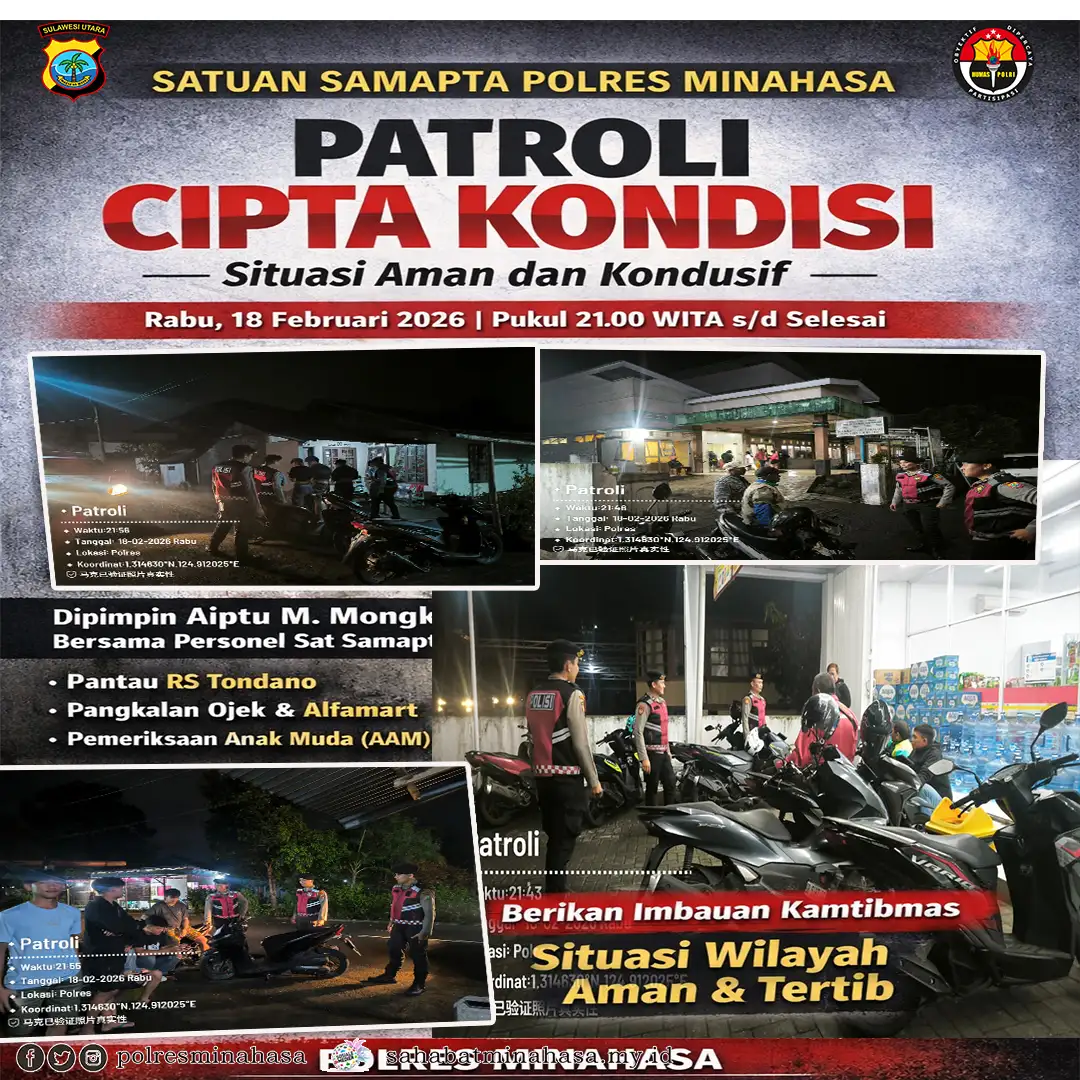 Sat Samapta Polres Minahasa Laksanakan Patroli Cipta Kondisi, Situasi Aman dan Kondusif